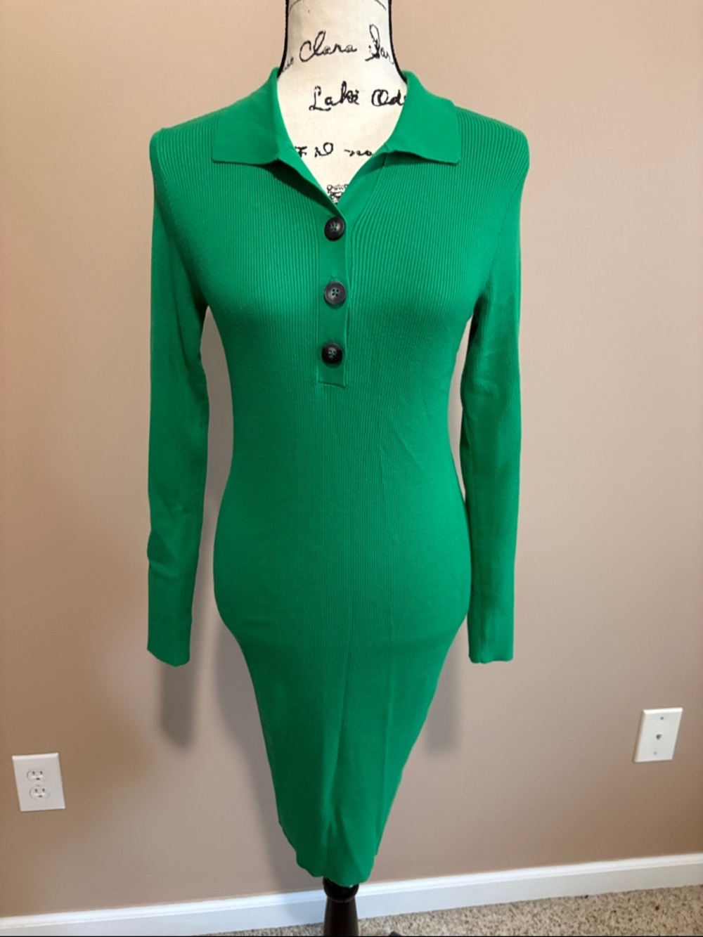 Sanctuary Emerald Green Ribbed Polo Midi Dress